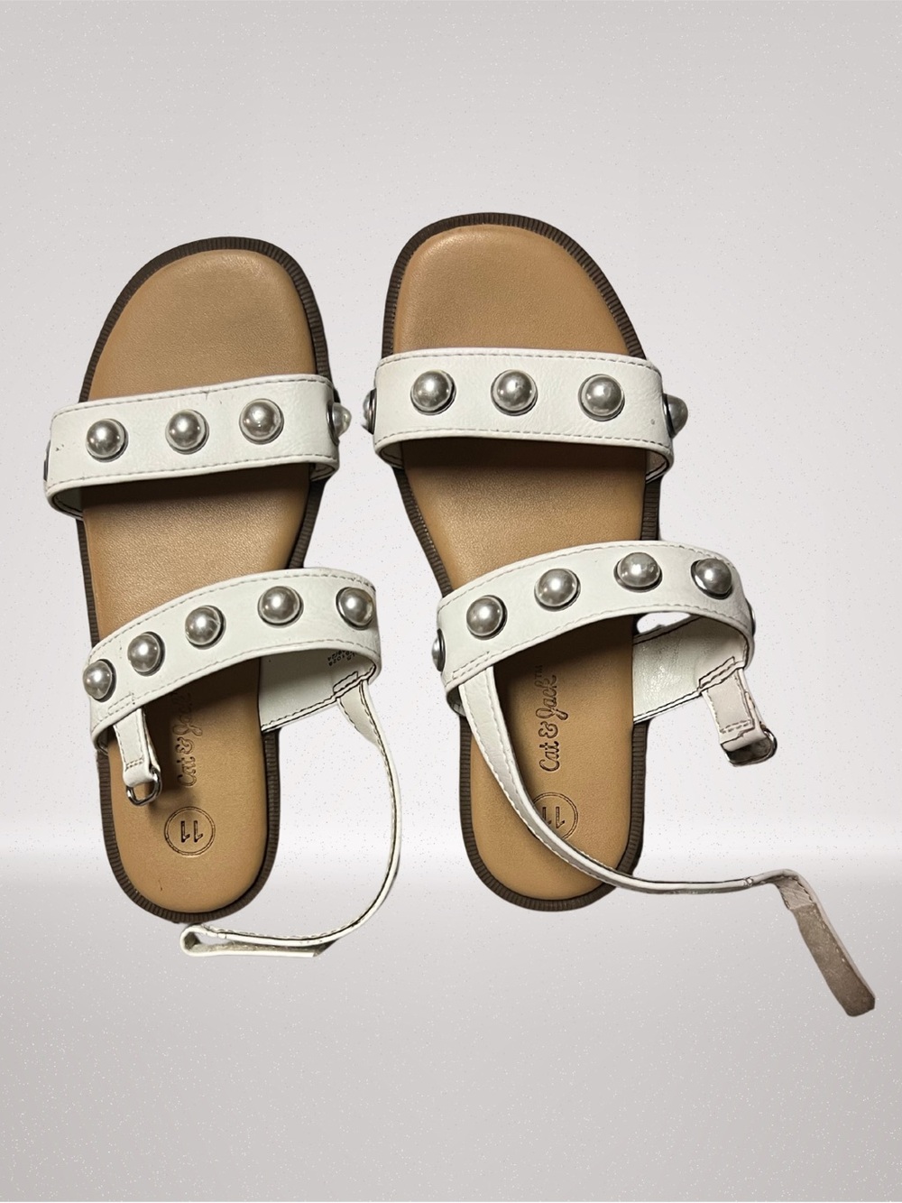 Cat & Jack Girls White Studded Ankle Strap Sandals Size 11